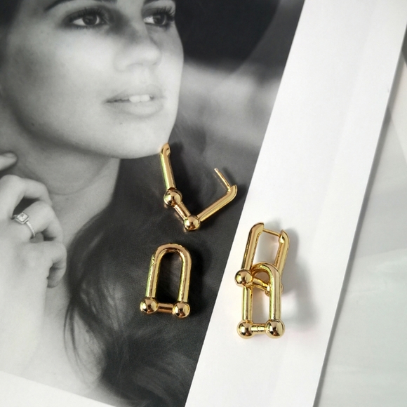 Thick Link U Shape Geometric Earrings - Picture 4 of 8